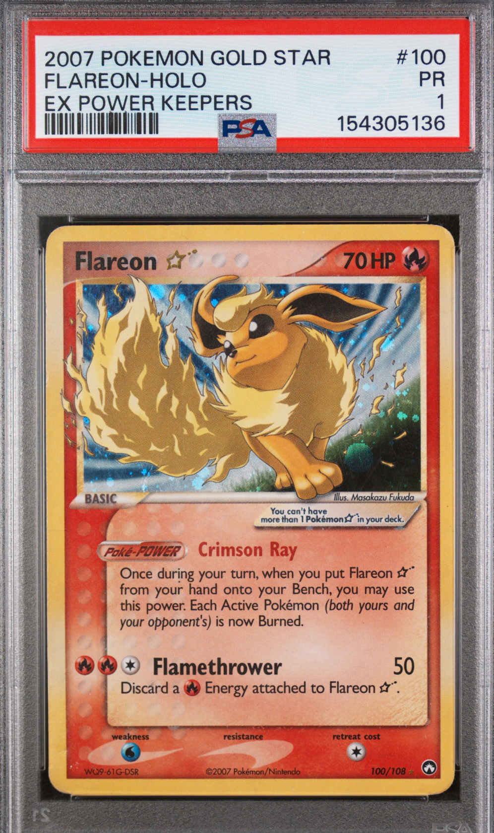 Flareon Gold Star 100/108 PSA1 (graded guard included)